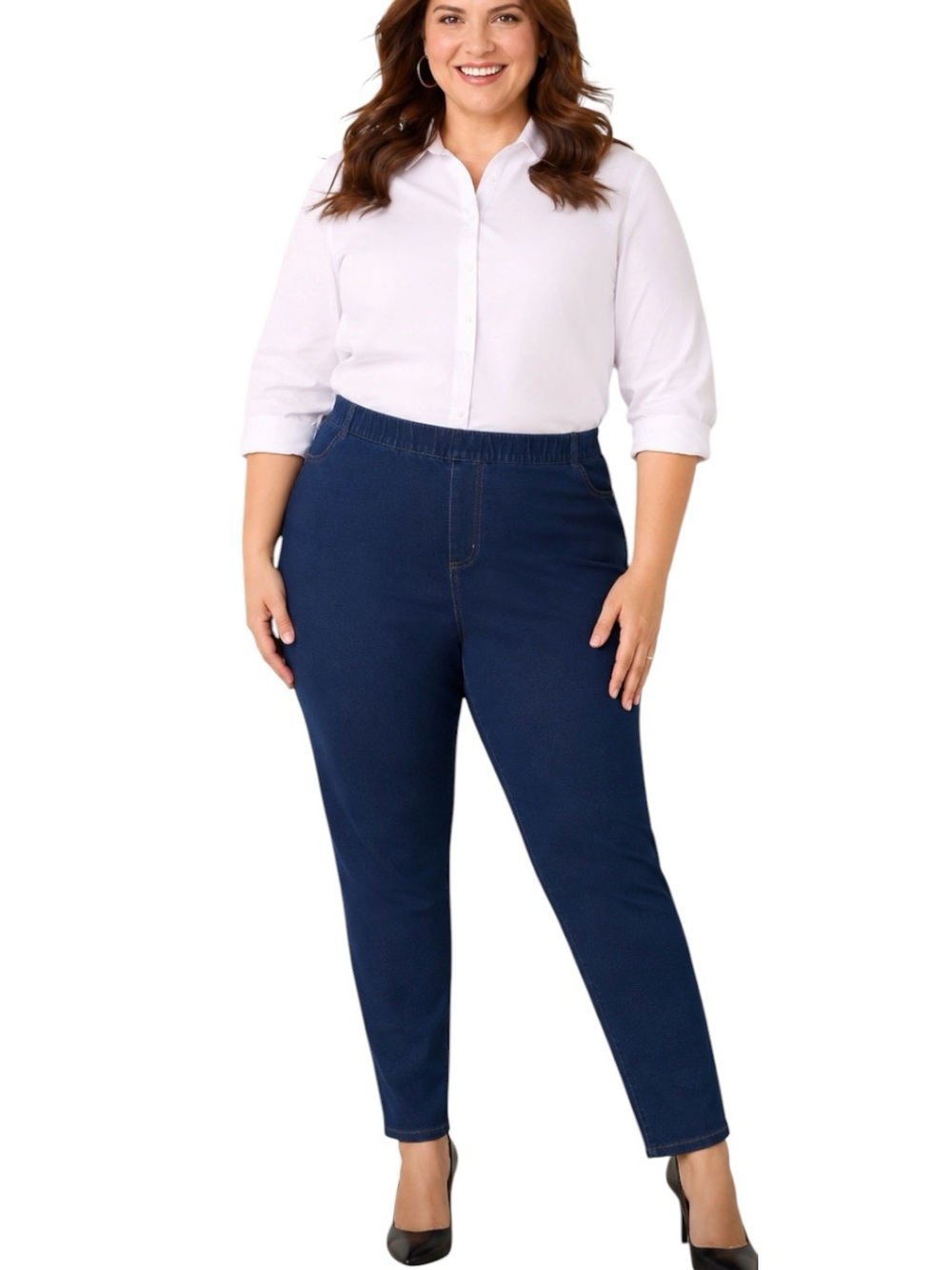 Catherines French Terry Knit Jeans Fly Front Dark Wash Size 28W Petite New